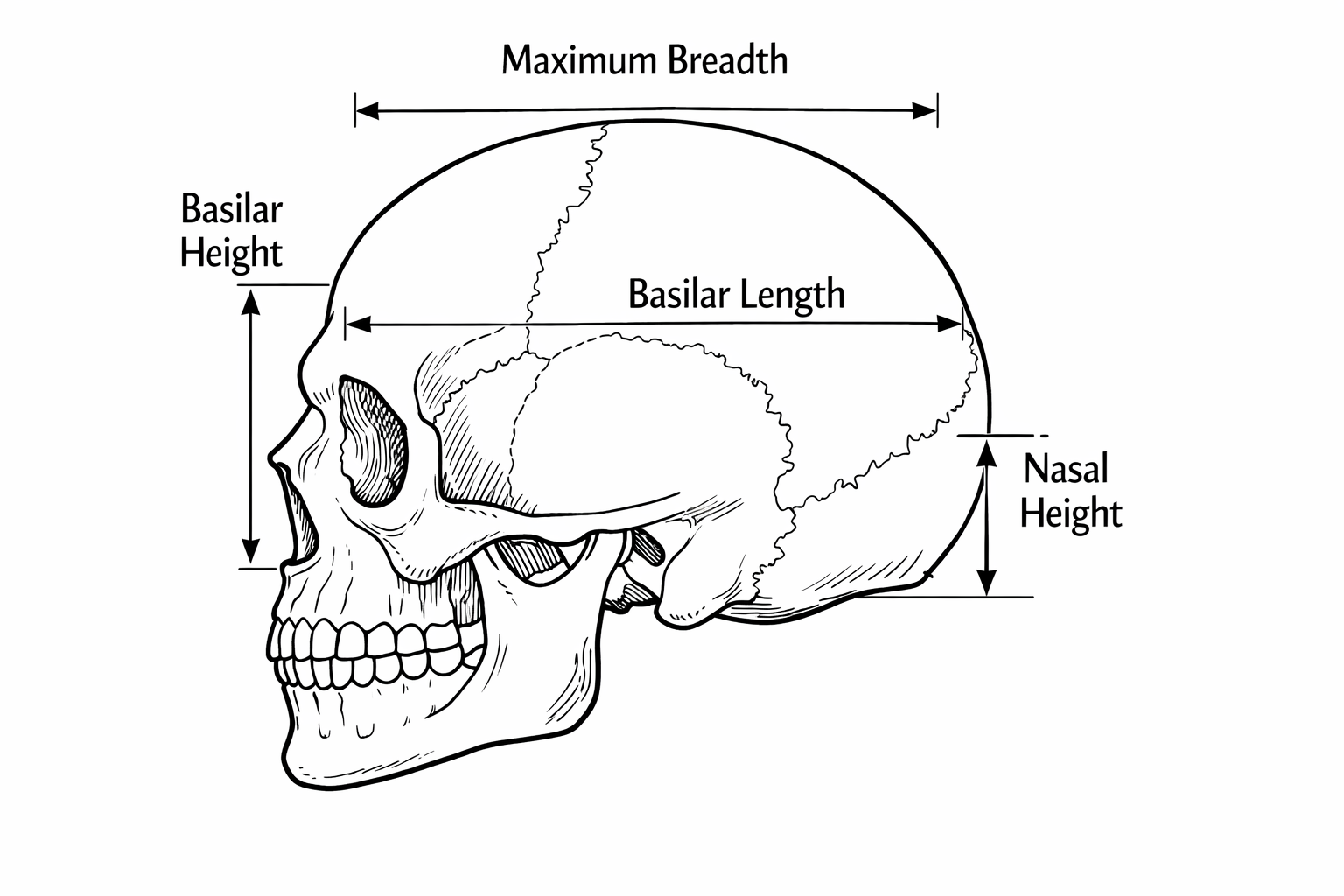 Four skull measurements used in the ordination example.